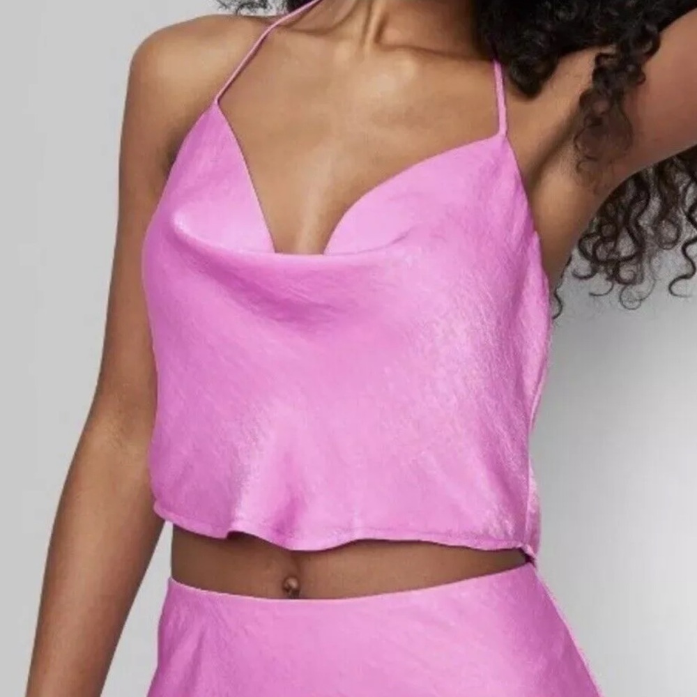 New Ladies’ Wild Fable Sleeveless Satin Scarf Halter Top Vibrant Purple (Medium)
